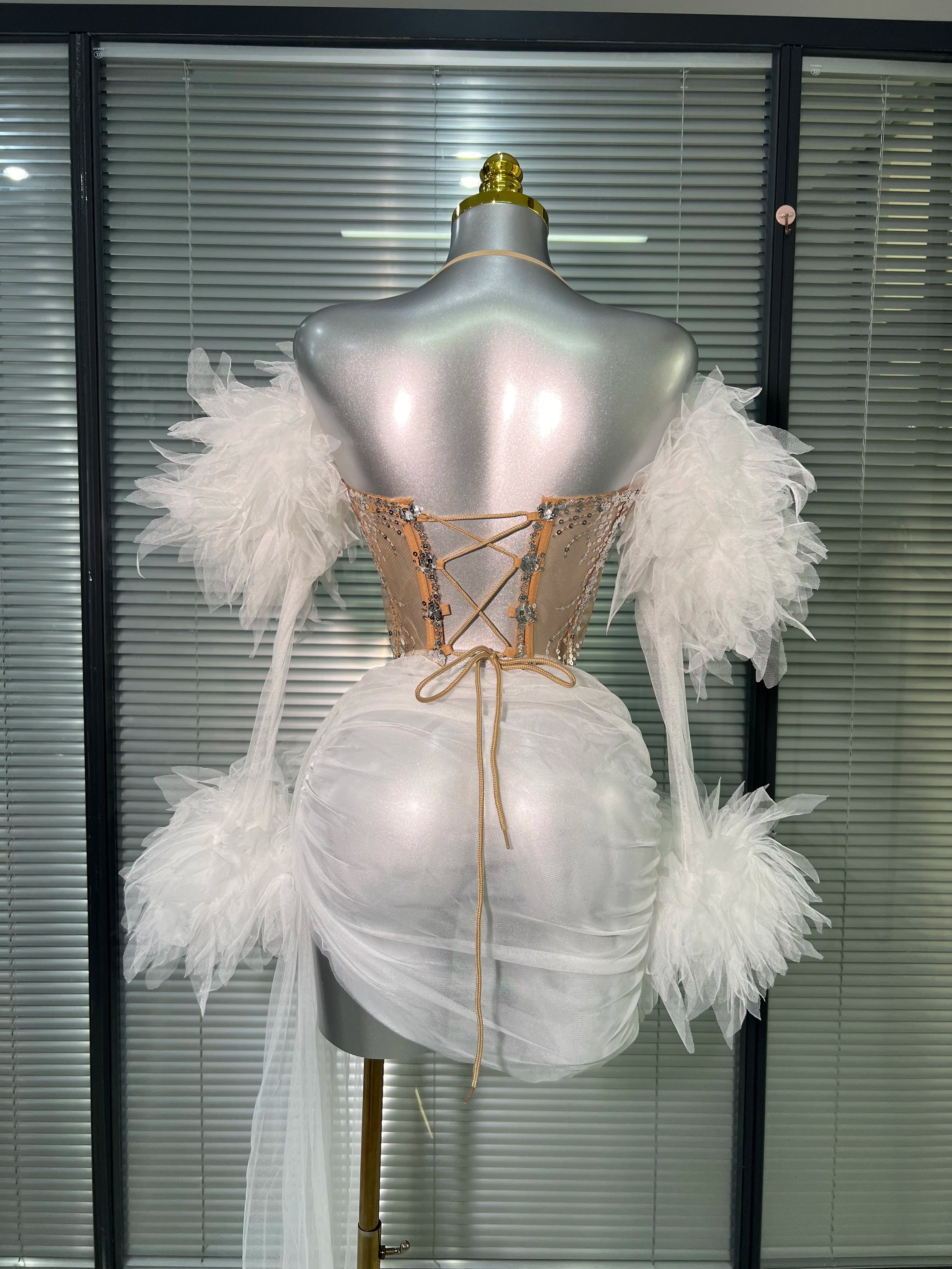 Women Sexy Two Pieces Set Celebrity Sky Blue White Purple Mesh Night Club Sheer Skirt Suits Stage Performance Costume