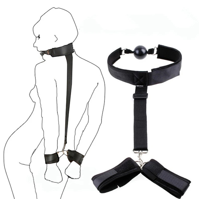 Bdsm Bondage Set Restraint Adult Game No Vibrator Handcuff Neck Collar Wrist Mouth Gag Strap Fetish Sex Toys For Woman Couples