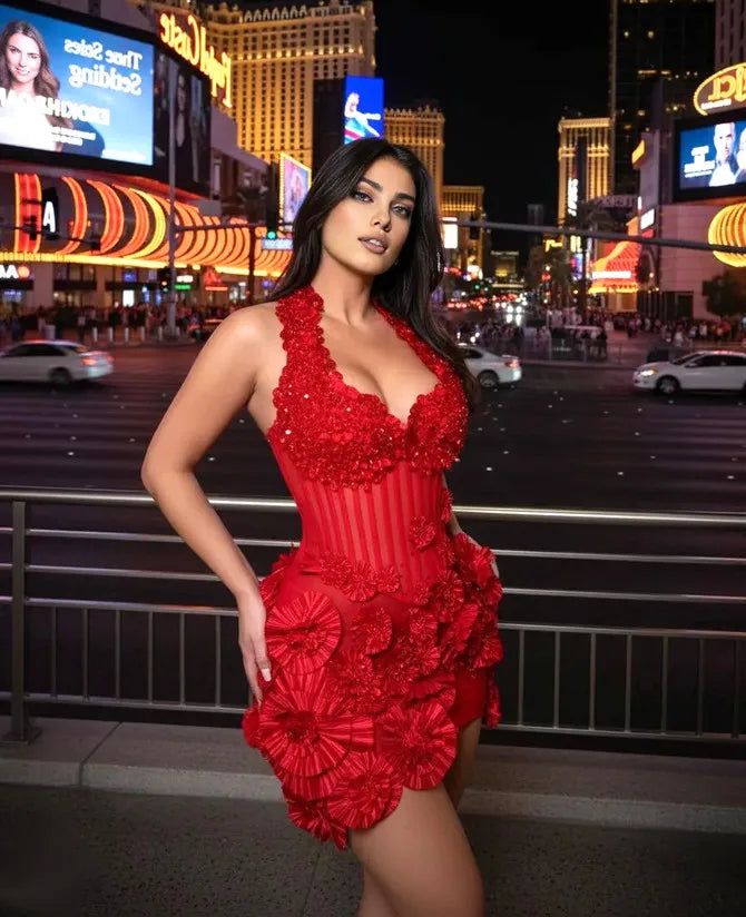 Glimmer Stylish Sweetheart Crystals Prom Dresses Mini for Women Halter Shealth Celebrity Formal Gown Vestidos De Gala Customized