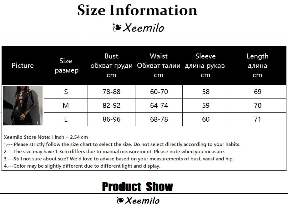Xeemilo Sexy Dot Hollow Out Bodysuit Y2K Gothic Punk Long Sleeves Bodycon T-shirt Women Autumn Streetwear Slim Bodice Bodysuits