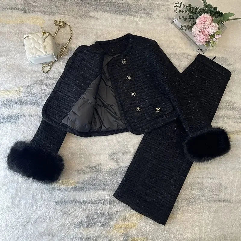 White Small Fragrance Style Set Women's Hot Sale Of The Season Winter Design Short down Jacket Long Skirt Two-Piece Set Elegant