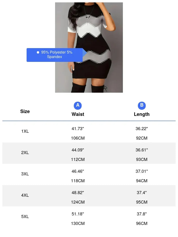 Plus Size Casual Dress Women's Large-Color Block Striped Print Long-Sleeved Crew Neck Dress