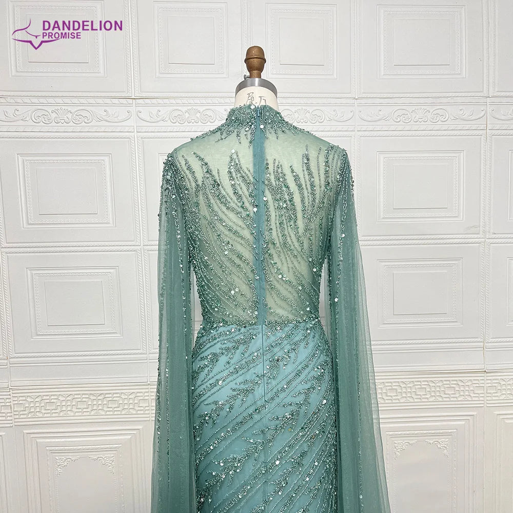 Luxury Mermaid Beaded Cape Sleeves High-Neck Evening Dresses Party Gowns for Women Wedding Customized
