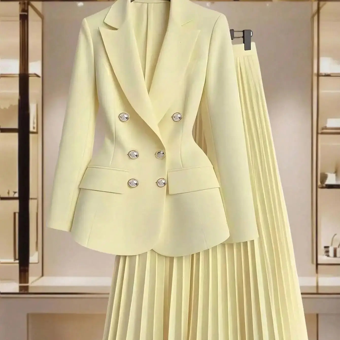 Autumn and winter European and American fashion temperament jacket pleated skirt set for women