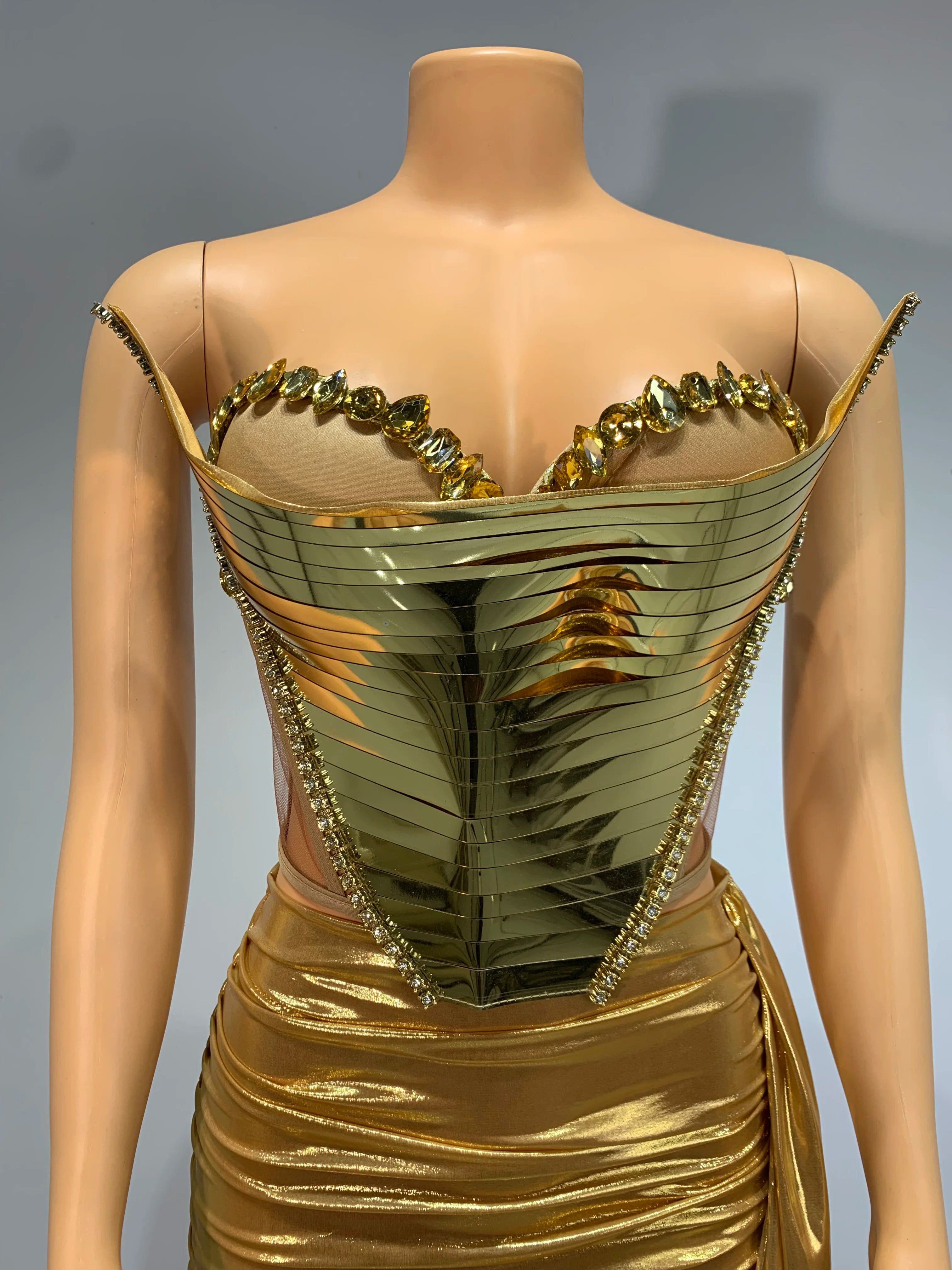 Sparkly Gold Sexy Top Two Pieces Short Skirt Set Women Celebrate Party NightClub Performance Dancer Show Stage Outfit