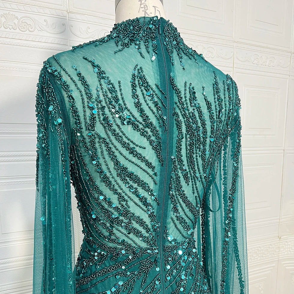 Luxury Mermaid Beaded Cape Sleeves High-Neck Evening Dresses Party Gowns for Women Wedding Customized