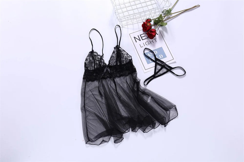 Sexy Lingerie Women Crotchless Sleepwear Pajamas Lace Night Dress Exotic Female Underwear Nightgown G-string Erotic Costumes