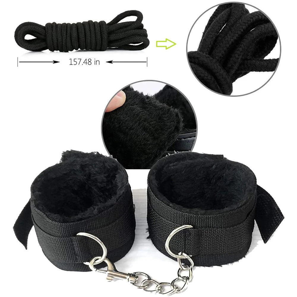 BDSM Adult Sexy Toys For Women Handcuffs Whip Anal Nipple Clamp Blindfold Strap On Vibrator Sex Bondage Set Sexual Couples Kit18