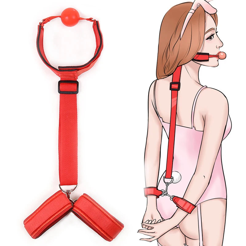 Bdsm Bondage Set Restraint Adult Game No Vibrator Handcuff Neck Collar Wrist Mouth Gag Strap Fetish Sex Toys For Woman Couples