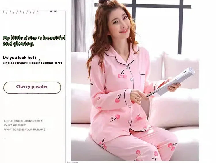 Four Seasons Women Pajamas Set with Lapel Top and Long Pants Checkered Striped Printed 2 Piece Set Ladies Nightwear Homewear
