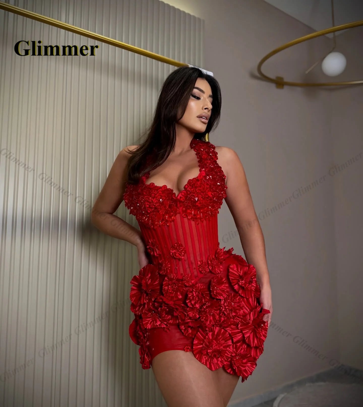 Glimmer Stylish Sweetheart Crystals Prom Dresses Mini for Women Halter Shealth Celebrity Formal Gown Vestidos De Gala Customized