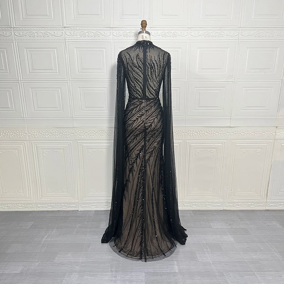 Luxury Mermaid Beaded Cape Sleeves High-Neck Evening Dresses Party Gowns for Women Wedding Customized