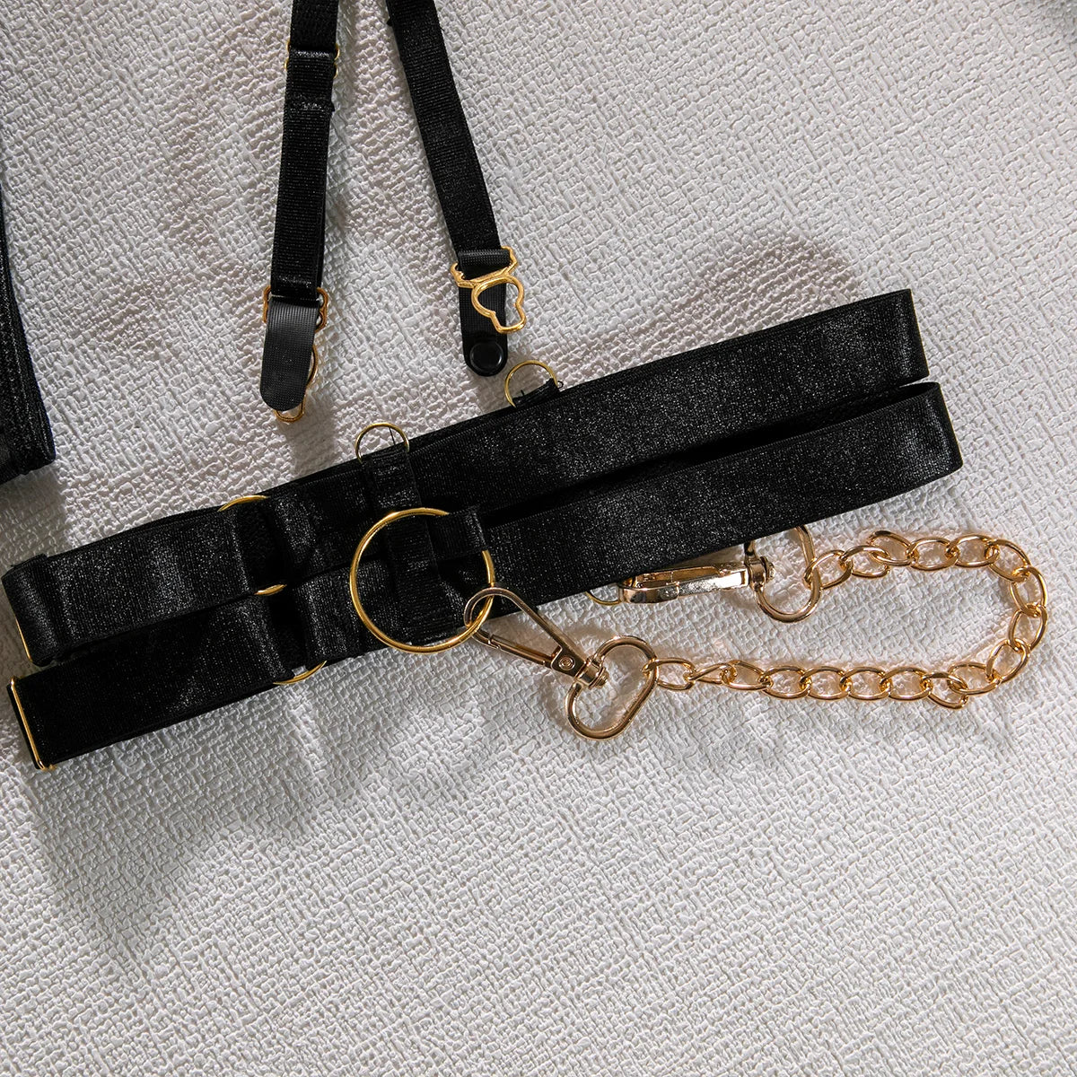 Fancy Metal Chain Sexy Lingerie 5Pcs Sets Luxury Hollow Out Bras And Panties Garters Underweat Suit Sensual Erotic Intimate Set