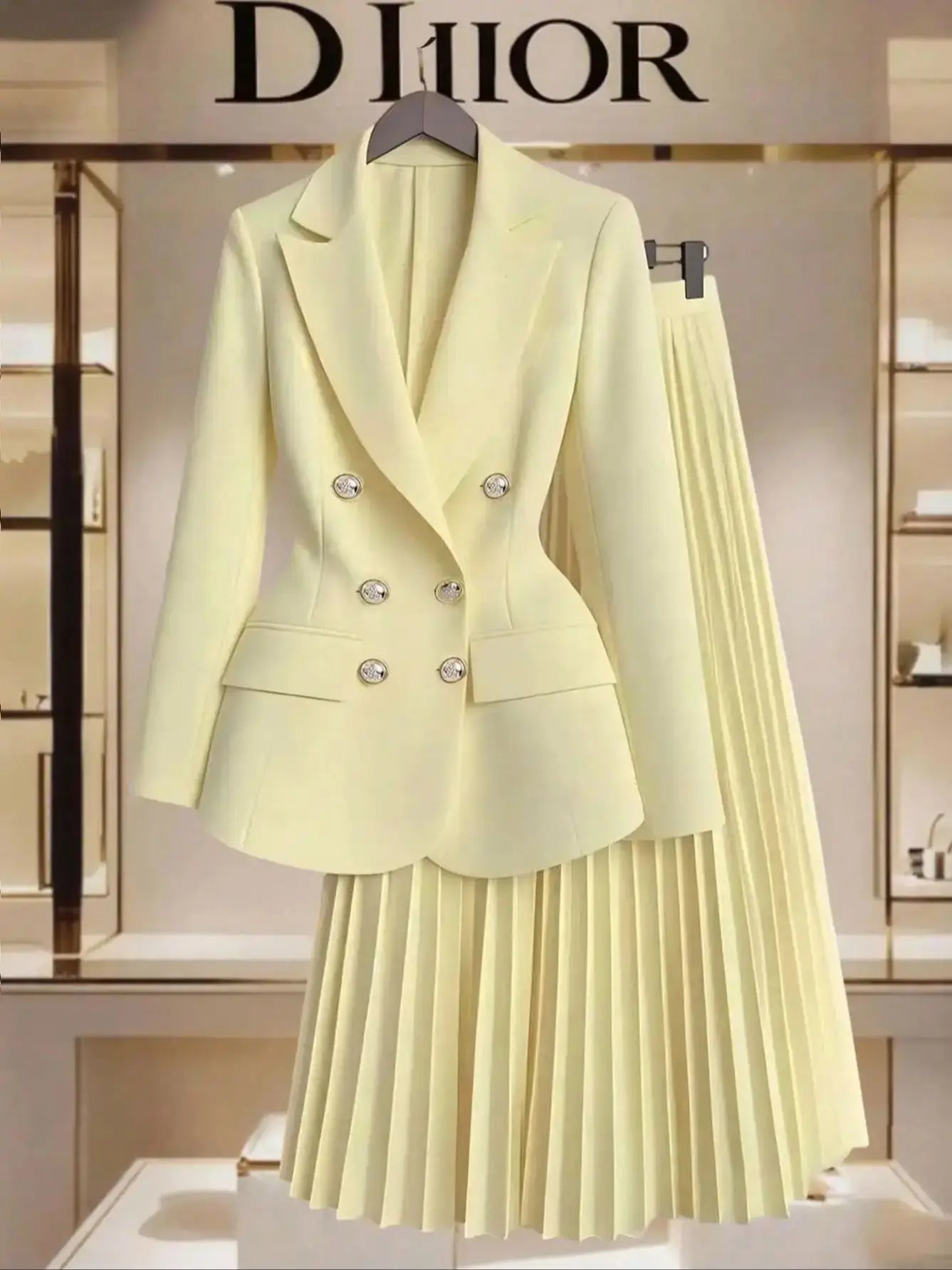 Autumn and winter European and American fashion temperament jacket pleated skirt set for women