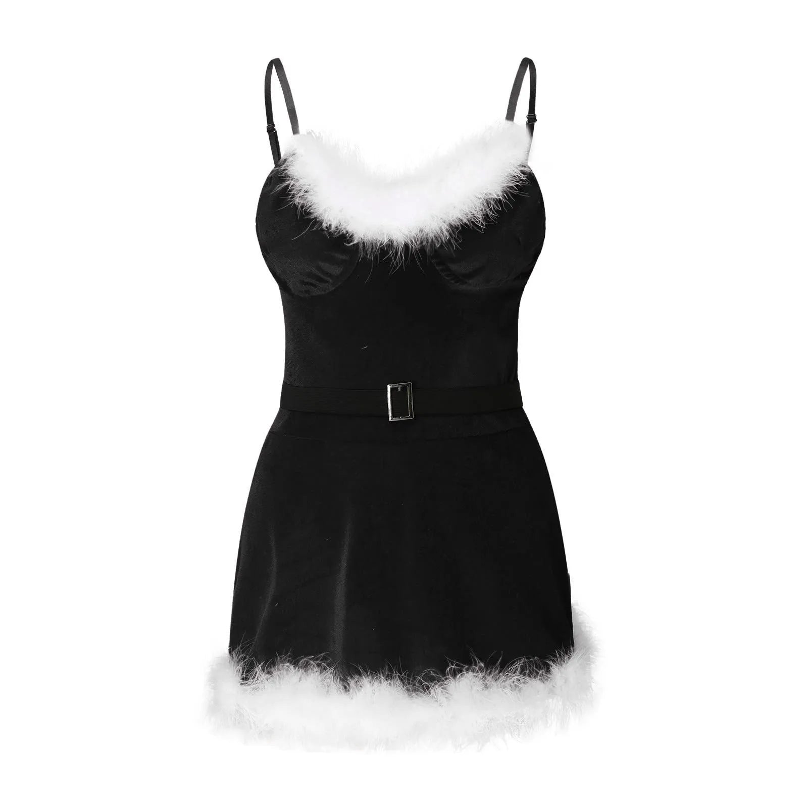 Women Christmas Costume Faux Fur Trim Red Flannel Underwired Bra Corset Sexy Bustier Cami Crop Tops Xmas Party Rave Dress Up