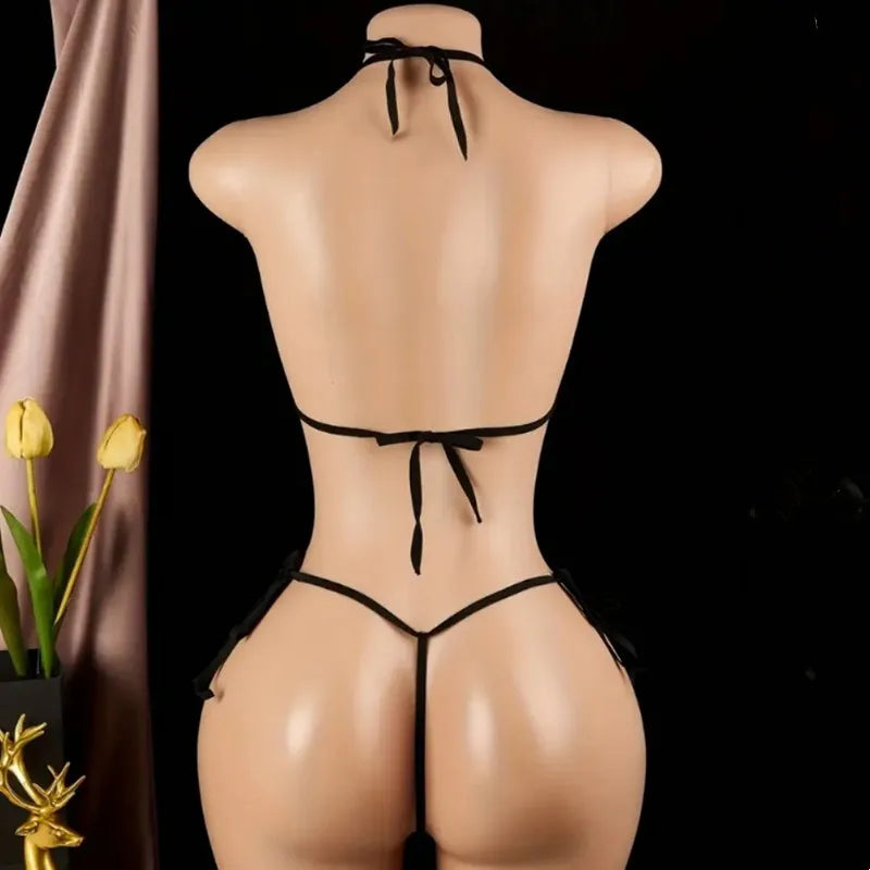 Hot Sexy Underwear Women Bodysuit Lingerie Lace Floral See Through Open Crotch Bodysuit Tie Open Bra Erotic Lingerie Set