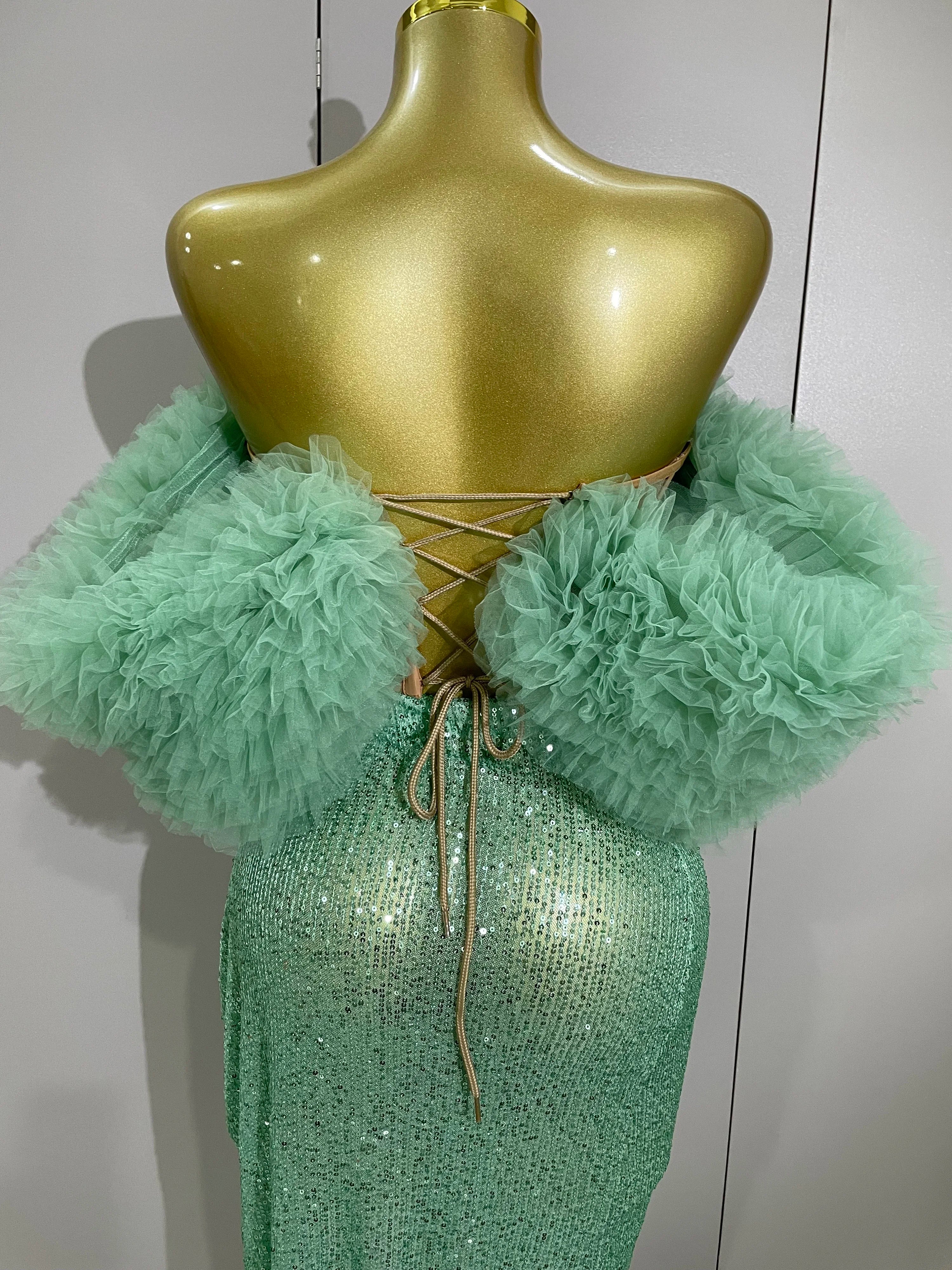 Shiny Sequins Top Short Skirt Two Pieces Set Women Sexy Celebrate Evening Prom Birthday Party Dress Nightclub Stage Outfit