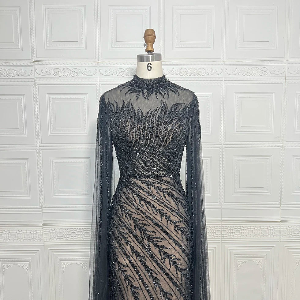 Luxury Mermaid Beaded Cape Sleeves High-Neck Evening Dresses Party Gowns for Women Wedding Customized