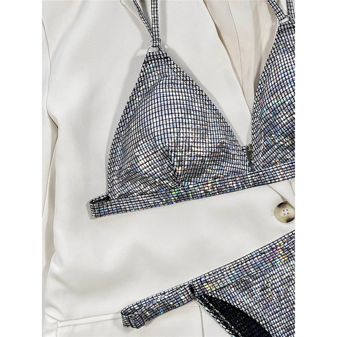 S - XL Sexy Shiny Sequins High Leg Cut Bikini Female Swimsuit Women Swimwear Two-piece Bikini set Bather Bathing Suit Swim V3862