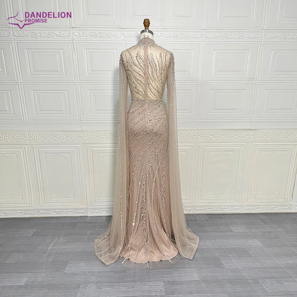 Luxury Mermaid Beaded Cape Sleeves High-Neck Evening Dresses Party Gowns for Women Wedding Customized